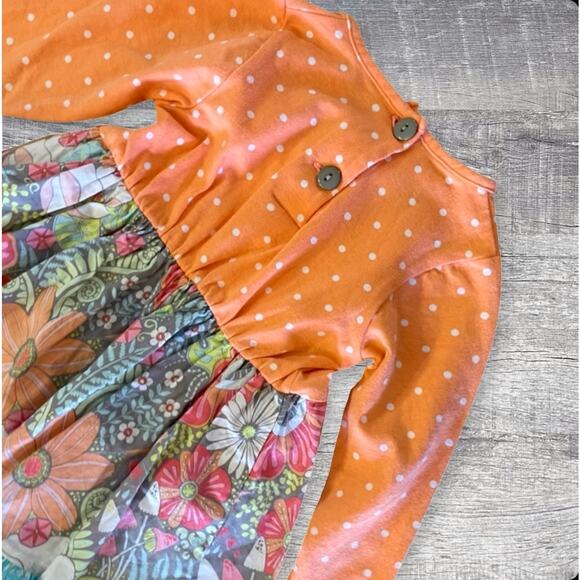 Ricrac & Ruffles Mixed Pattern Long Sleeve Cotton Dress 2T Tiered Twirling Skirt - Picture 7 of 8